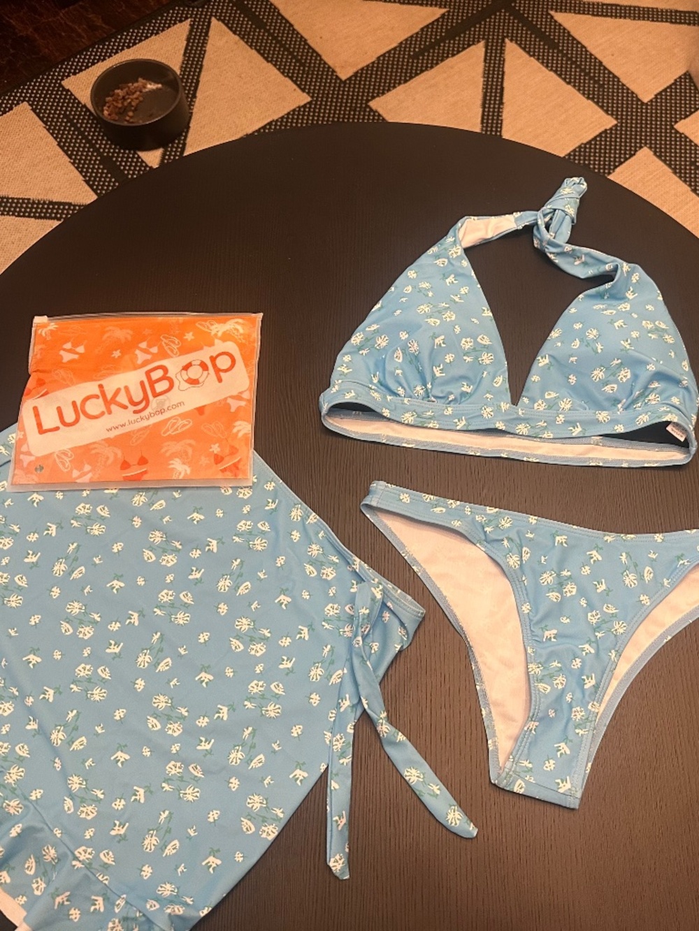 NWT-Three piece Light Blue bikini w/skirt-Size Large.